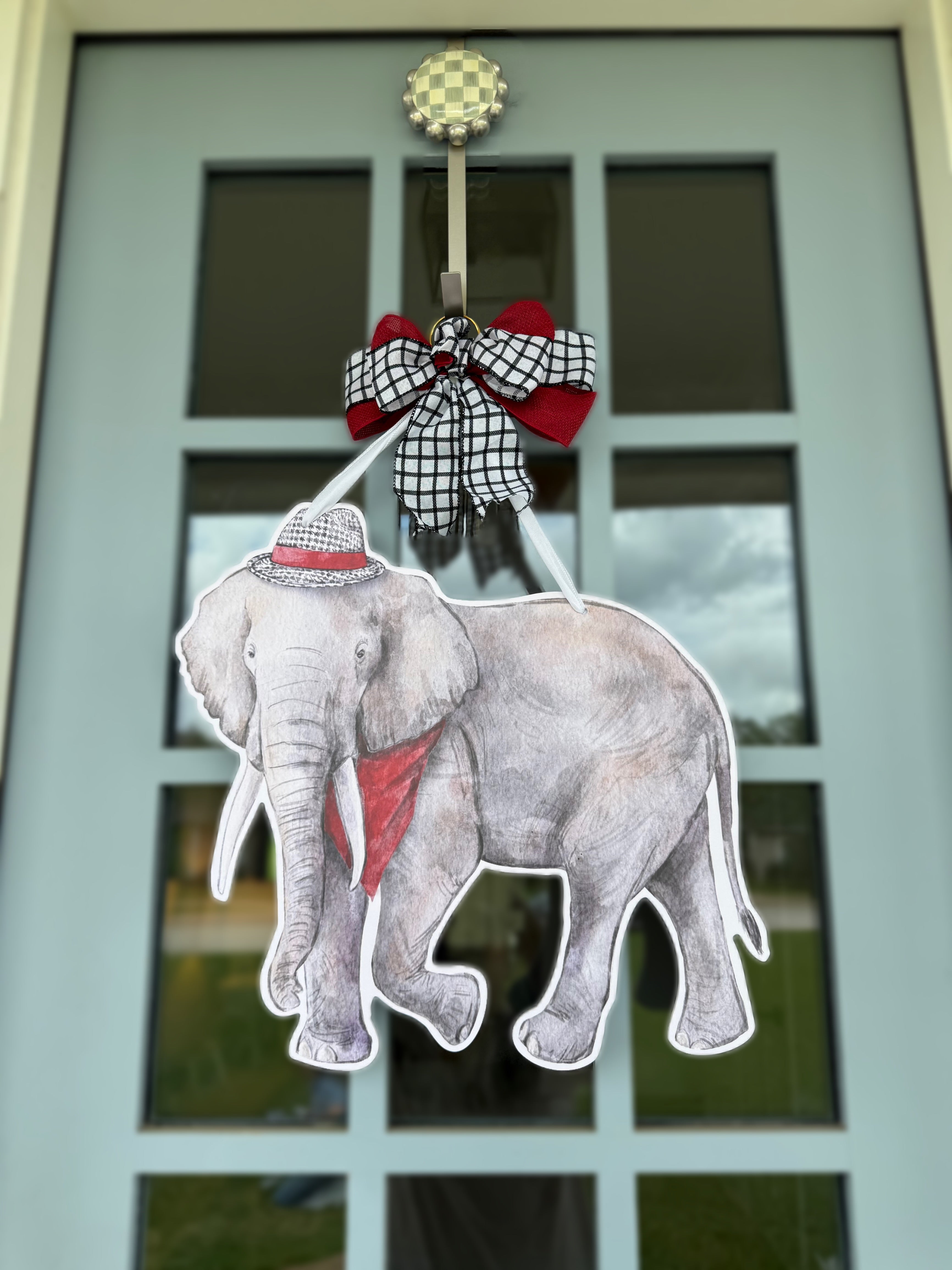 Crimson & White Elephant Door Hanger