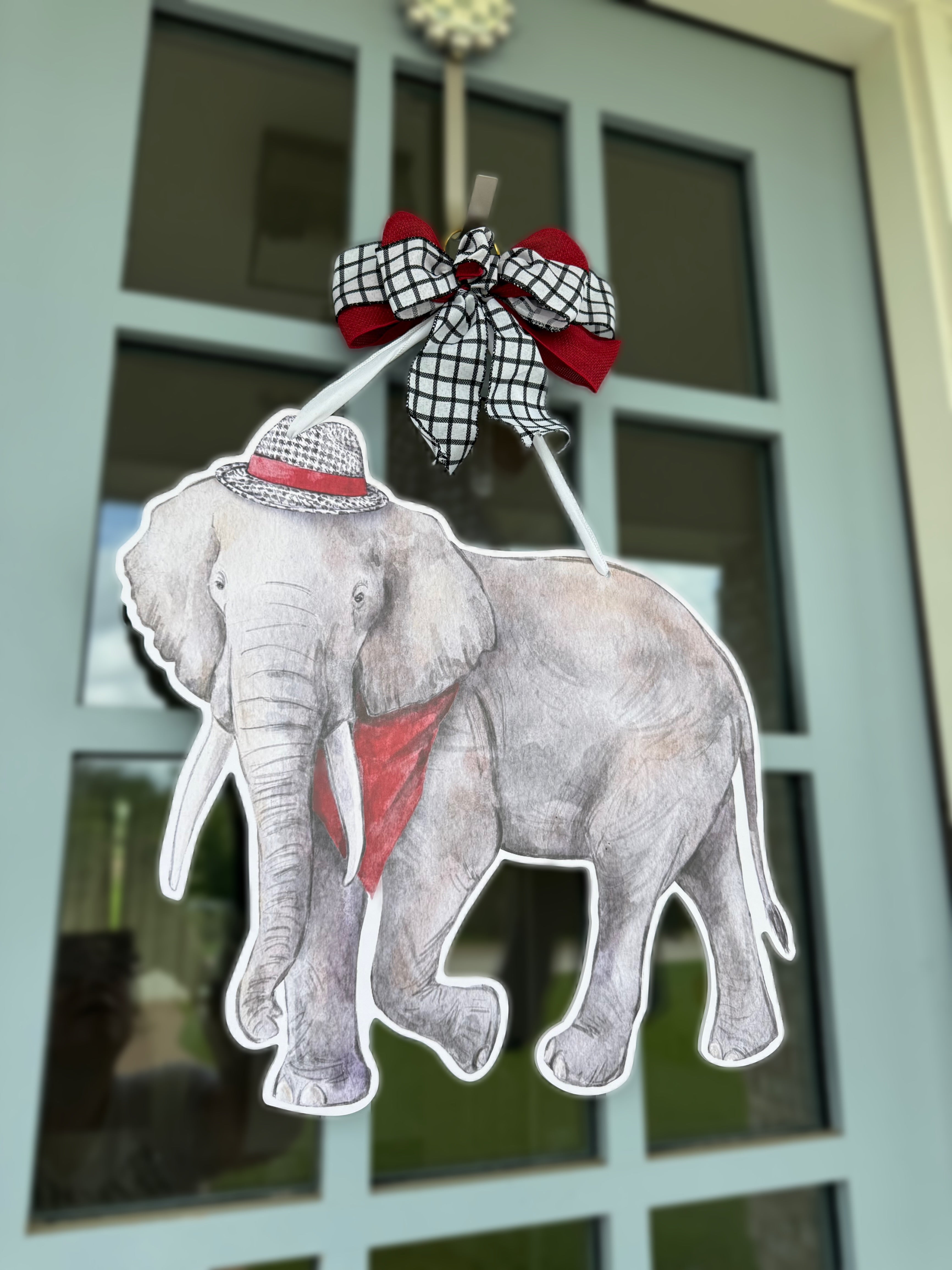 Crimson & White Elephant Door Hanger