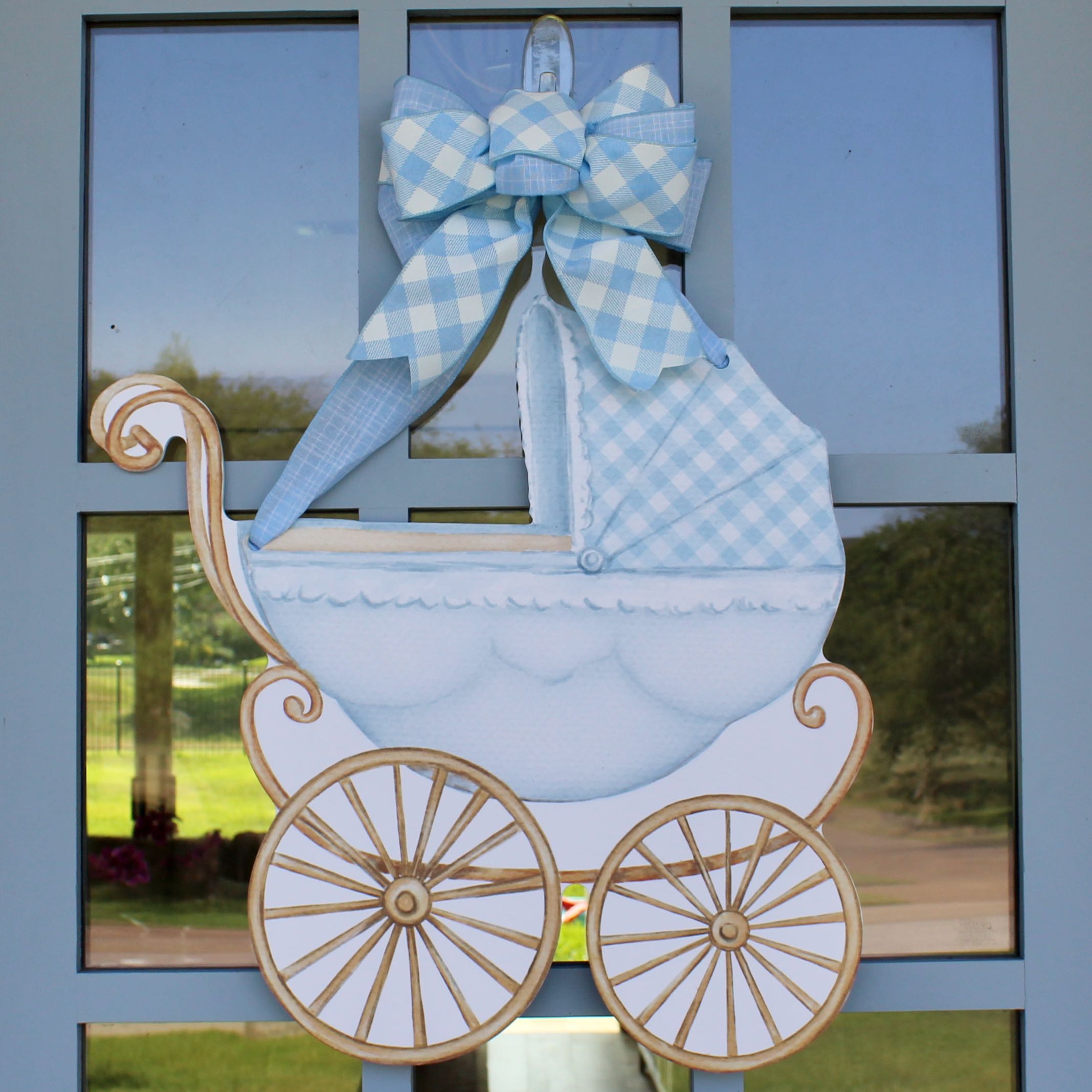 Blue Baby Carriage Door Hanger