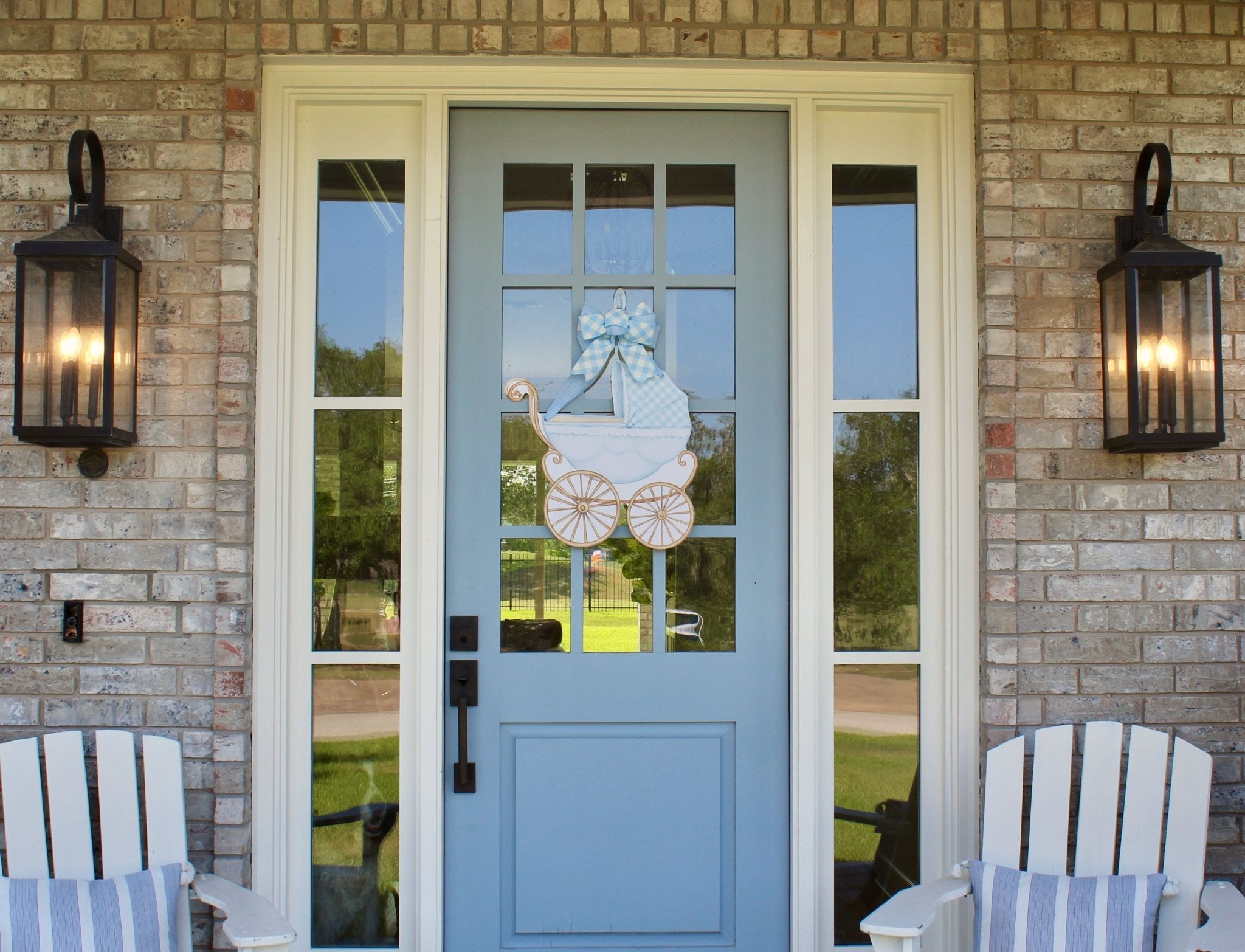 Blue Baby Carriage Door Hanger
