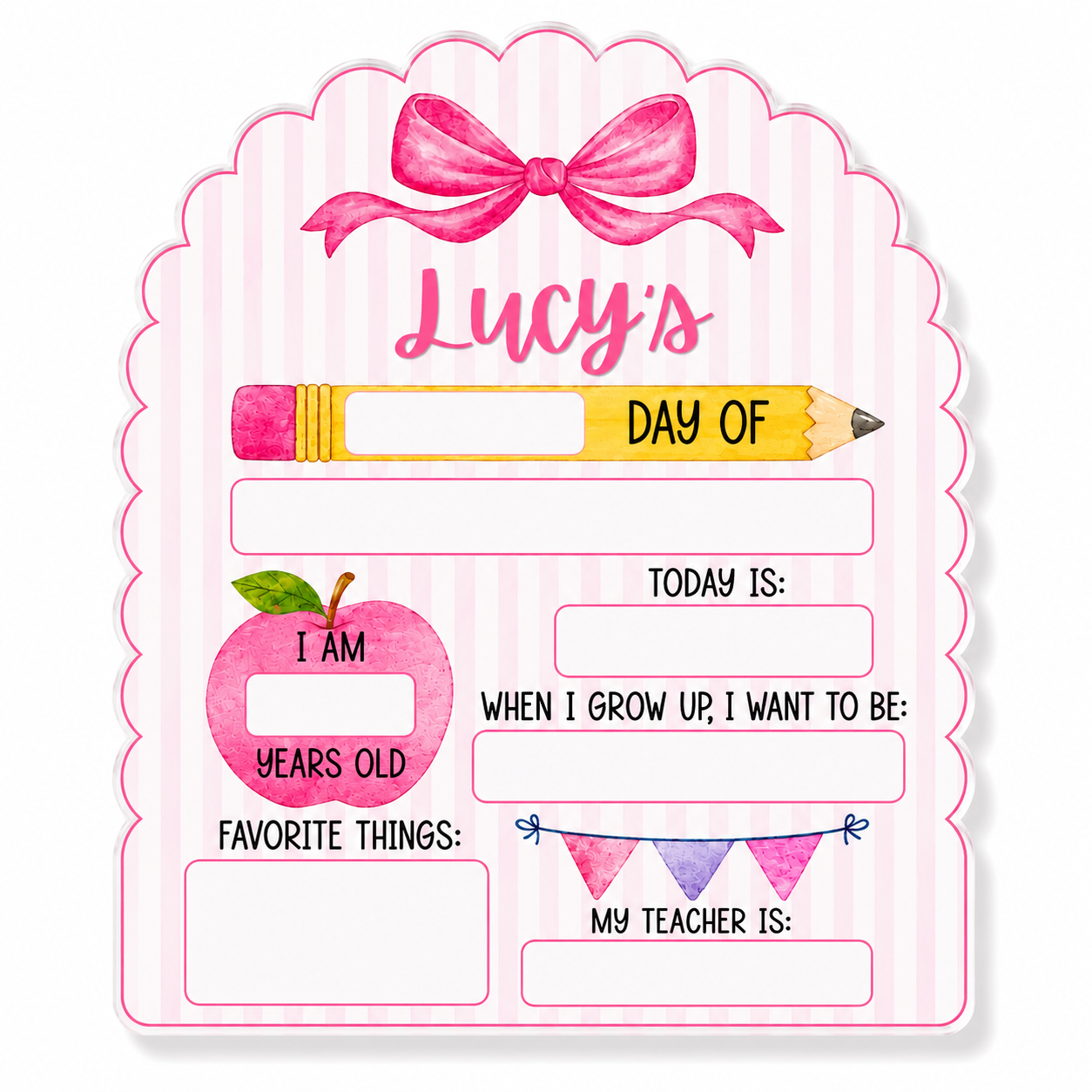 First Day Keepsake Sign- Pink Bow