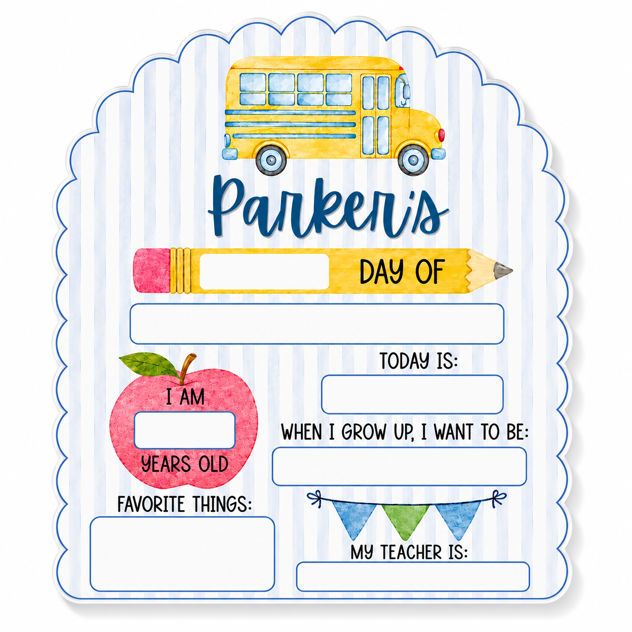 First Day Keepsake Sign- Blue School Bus