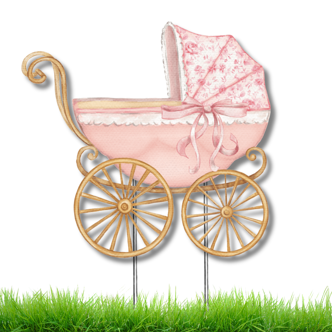 Pink Baby Carriage Garden Stake