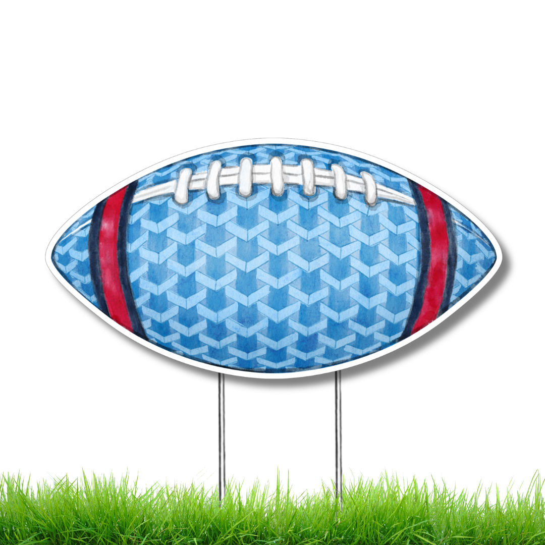 Light Blue & White Geometric Football Garden Stake