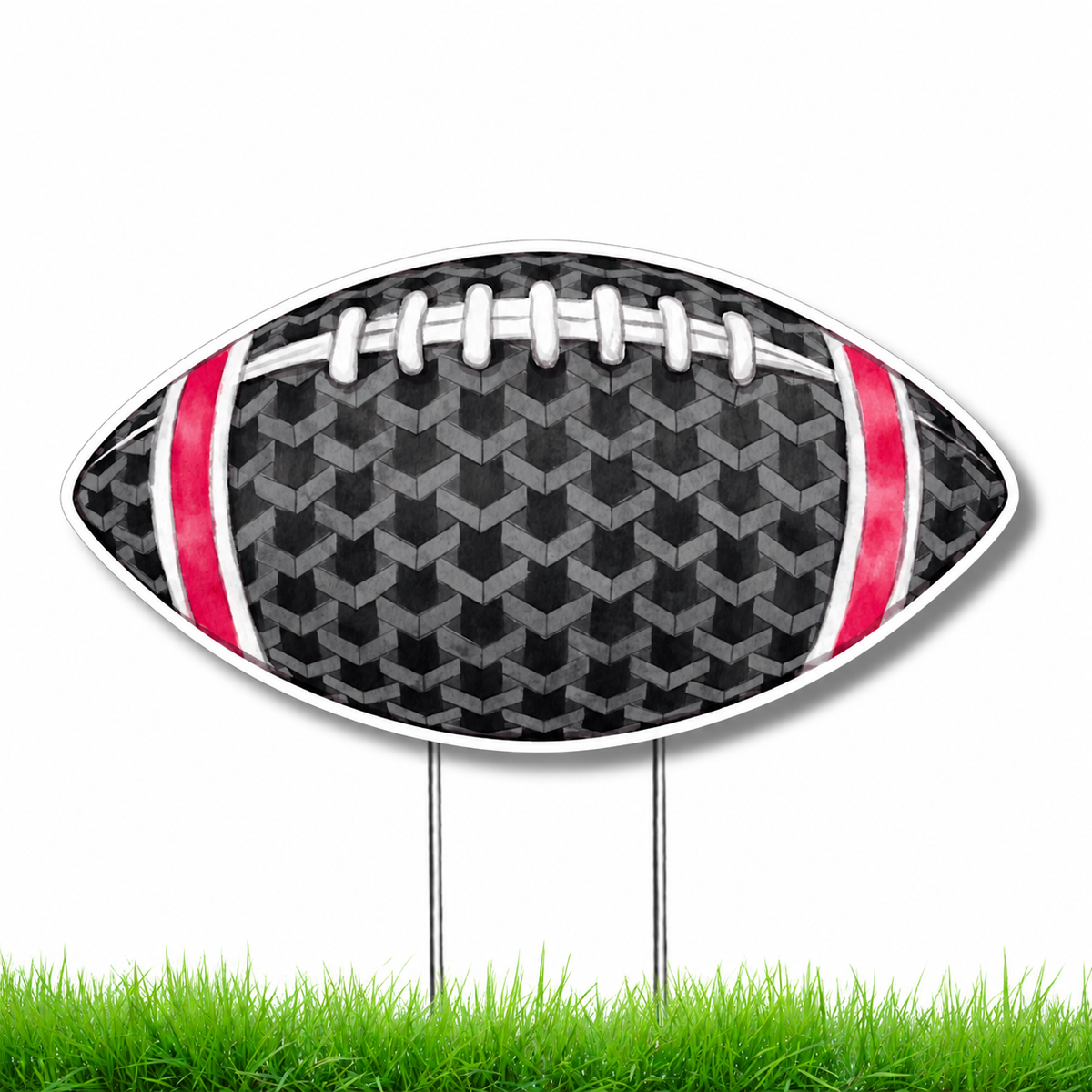 Black & Red Geometric Football Garden Stake