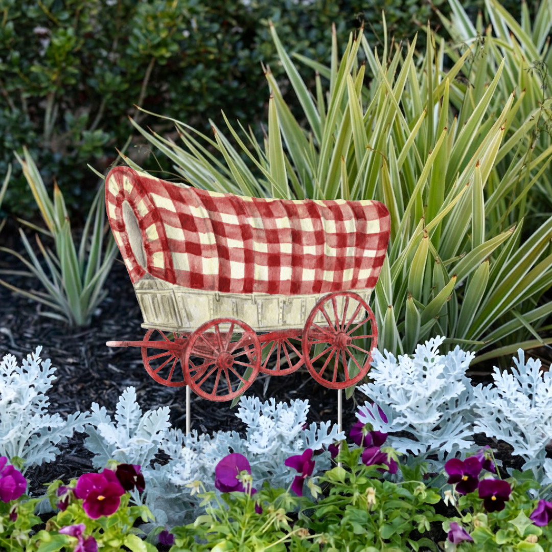 Crimson & Cream Wagon Garden Stake