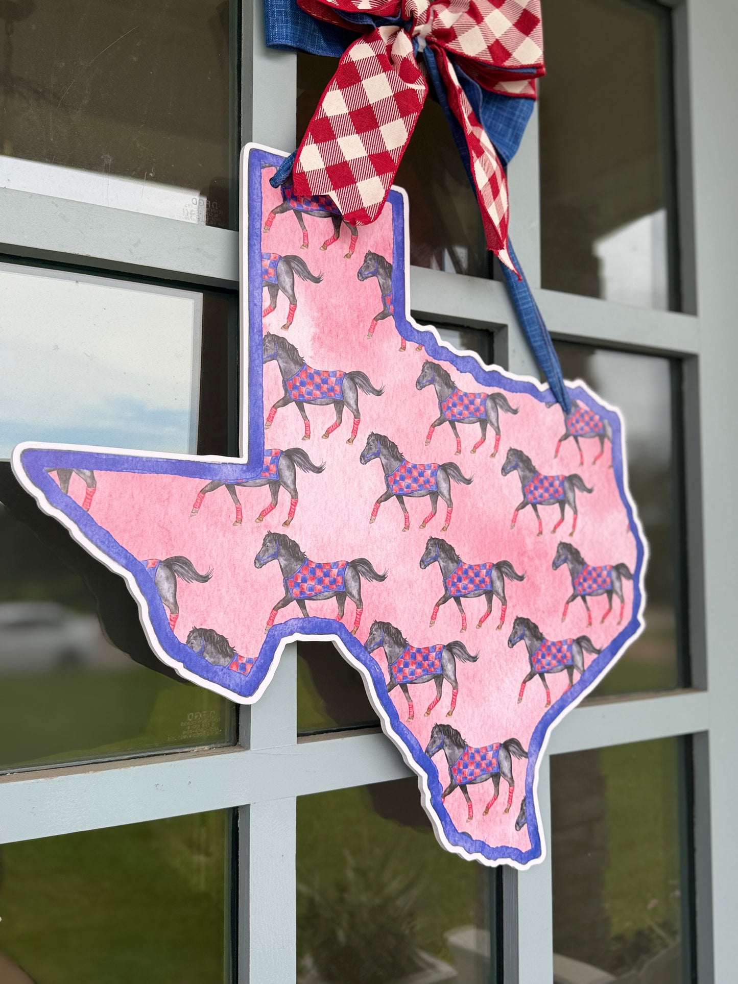 PRE ORDER (Ships 8/31) Red & Blue Mustang Printed Door Hanger
