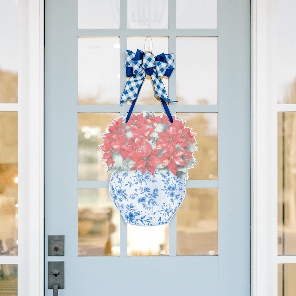 Classic Poinsettias in Ginger Jar- Door Hanger (Ships Nov 3)