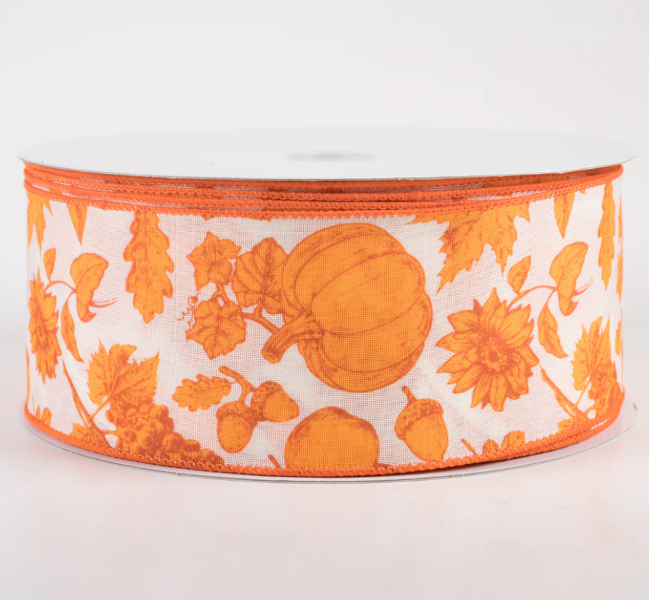 2.5" Wired Linen Fall Pumpkin Ribbon (50 Yards) (Warehouse Sale)