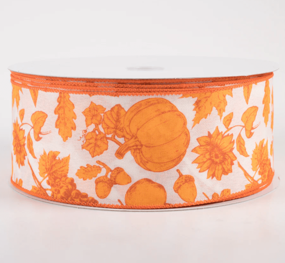 2.5" Wired Linen Fall Pumpkin Ribbon (50 Yards) (Warehouse Sale)