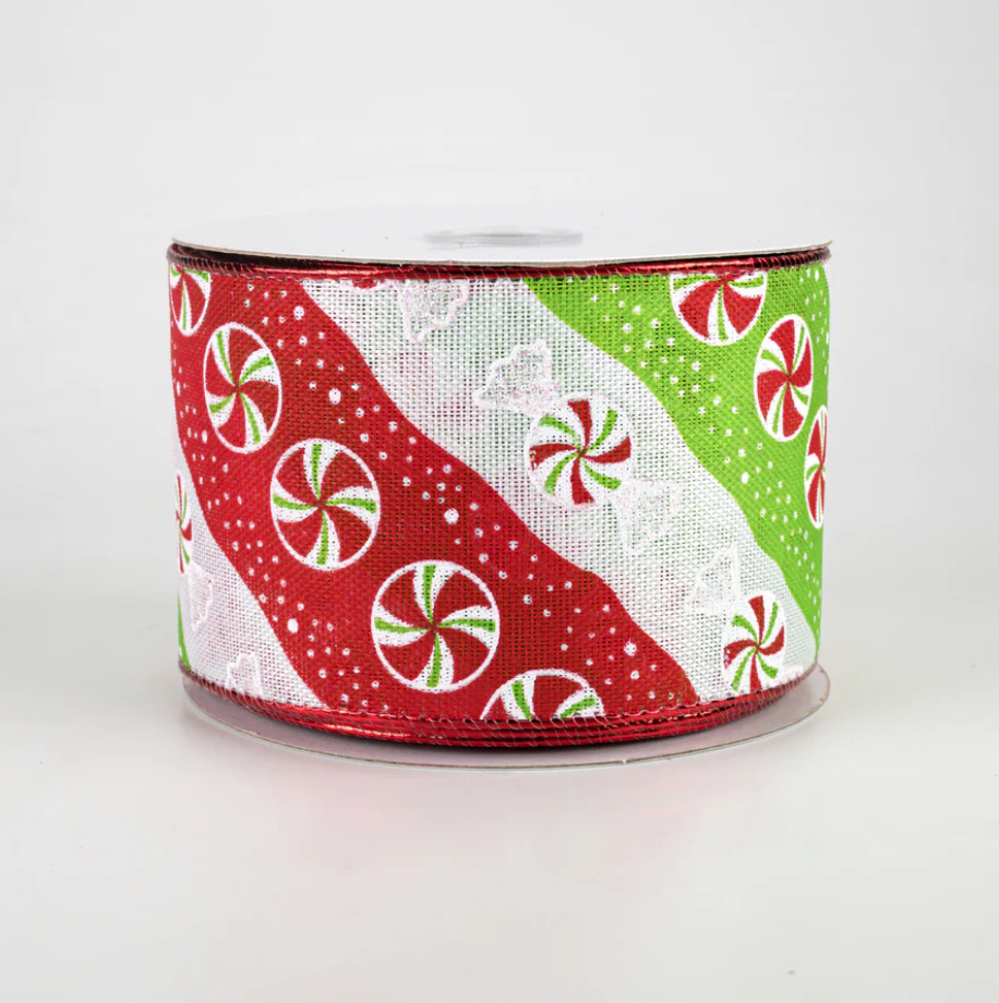 2.5" Wired Peppermint Stripes Ribbon (10 Yards) (Warehouse Sale)