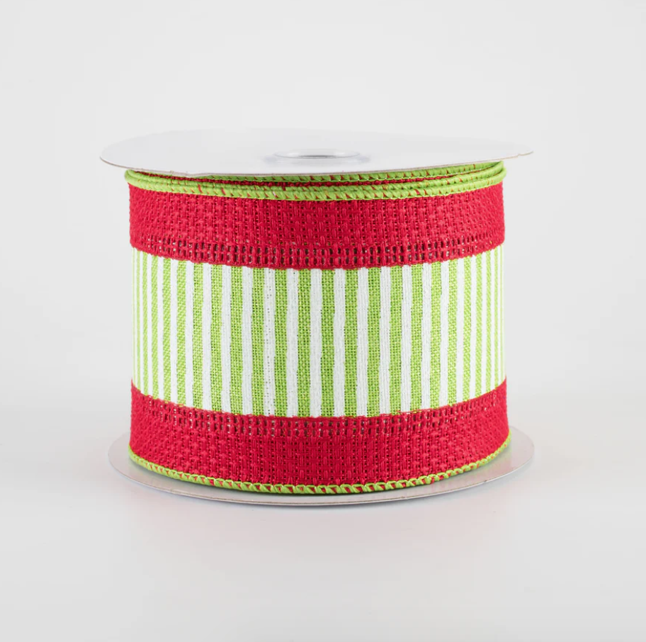 2.5" Wired Pinstripes on Faux Burlap Ribbon (10 Yards) (Warehouse Sale)