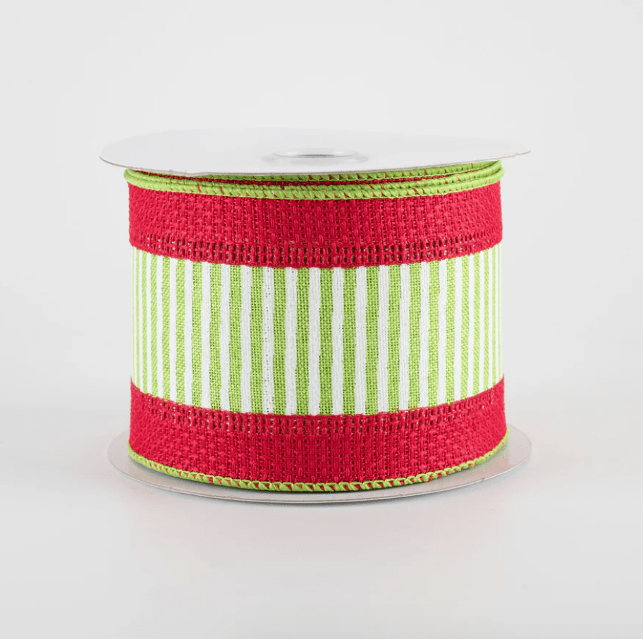 2.5" Wired Pinstripes on Faux Burlap Ribbon (10 Yards) (Warehouse Sale)
