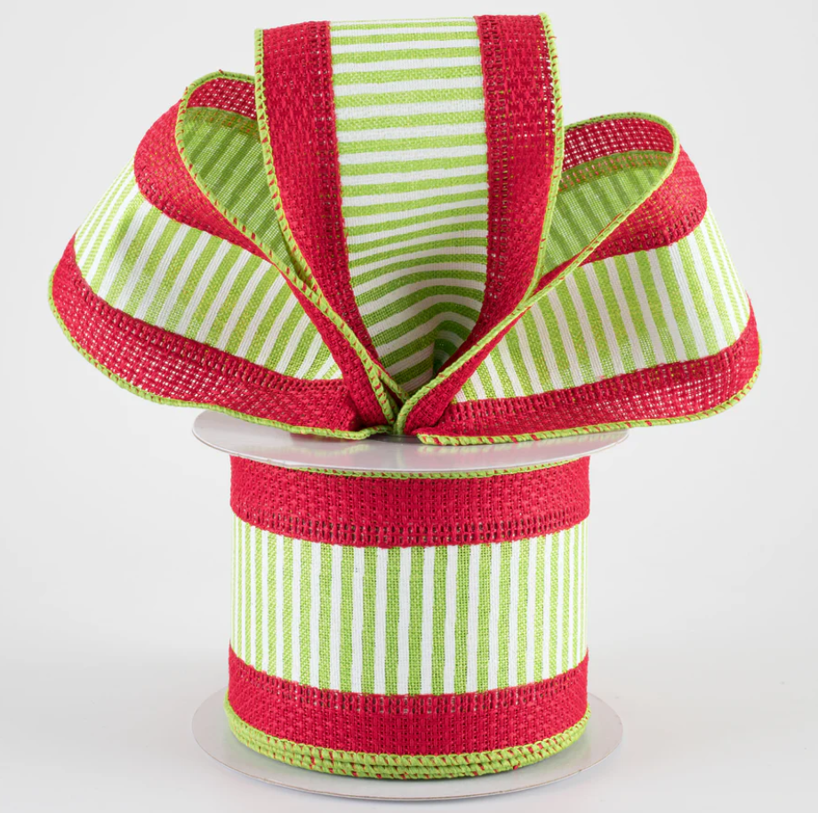 2.5" Wired Pinstripes on Faux Burlap Ribbon (10 Yards) (Warehouse Sale)