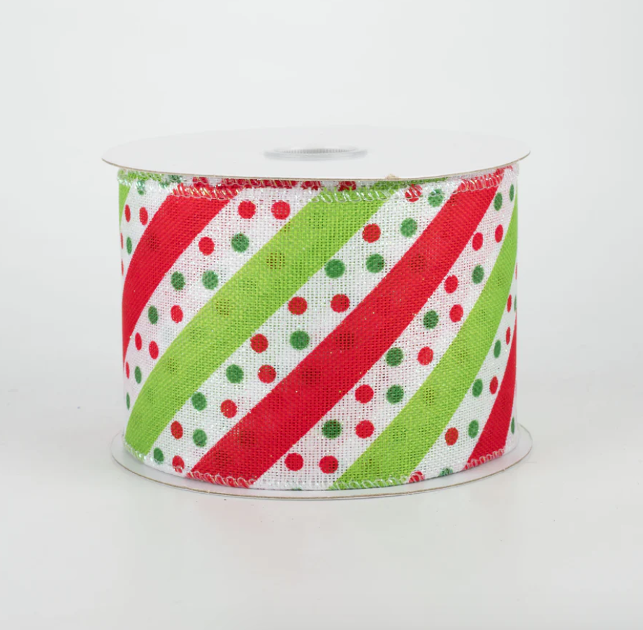 2.5" Wired Dotty Striped Ribbon (10 Yards) (Warehouse Sale)