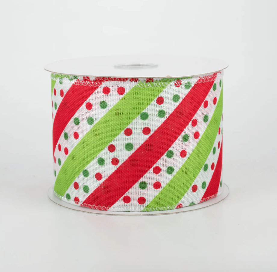 2.5" Wired Dotty Striped Ribbon (10 Yards) (Warehouse Sale)