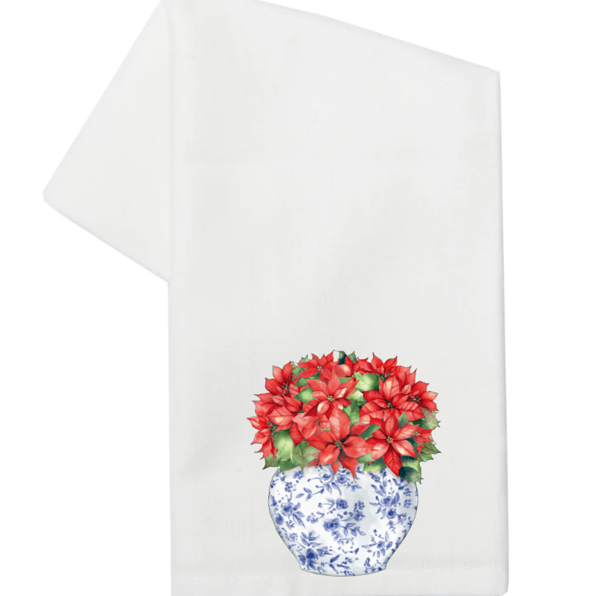 Classic Poinsettias in Ginger Jar Tea Towel (Sale)