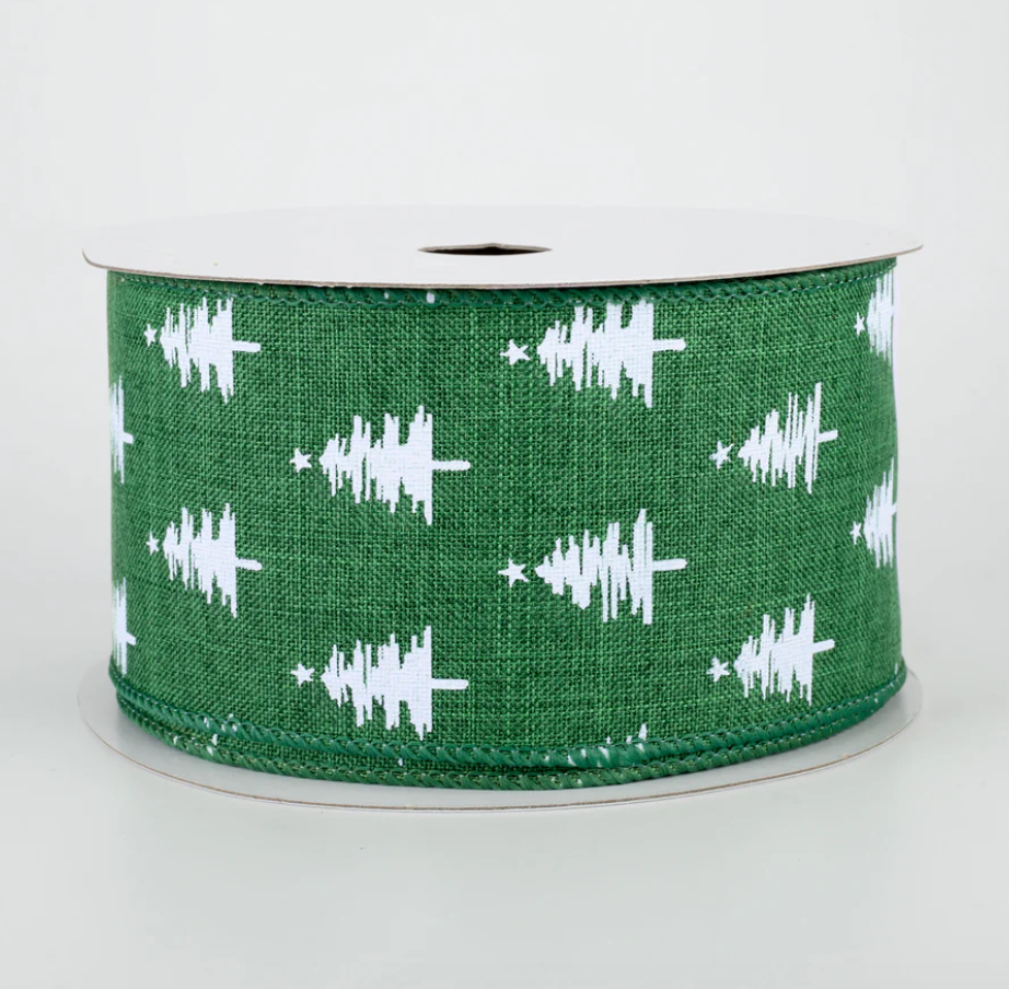 2.5" Wired Christmas Trees Ribbon (10 Yards) (Warehouse Sale)