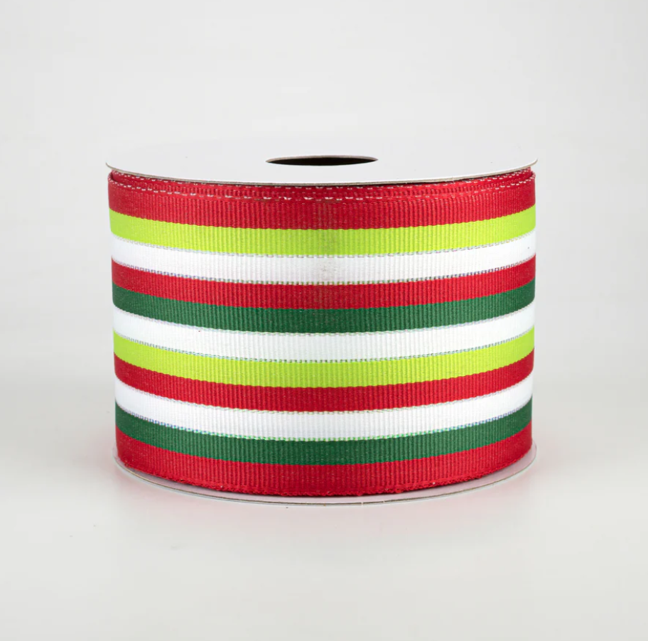2.5" Wired Stripe Grosgrain Christmas Ribbon (10 Yards) (Warehouse Sale)