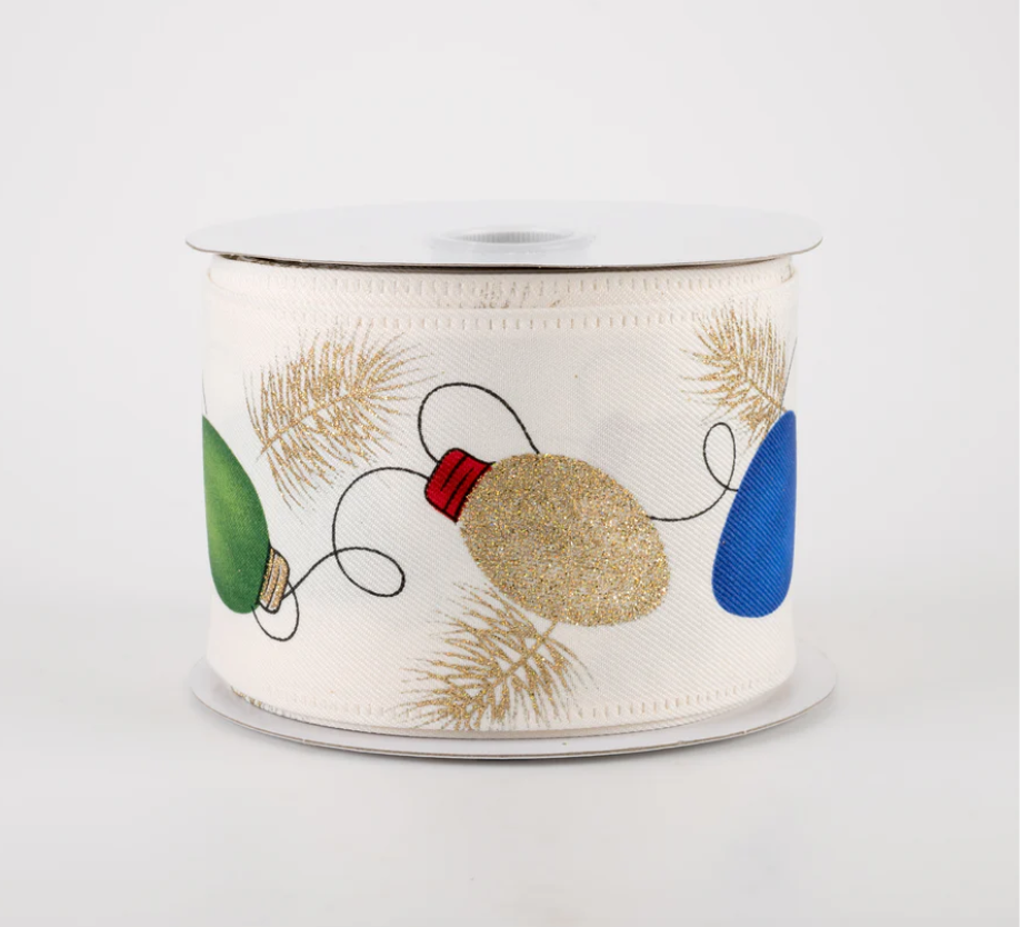 2.5" Wired Ivory Christmas Lights Ribbon (10 Yards) (Warehouse Sale)