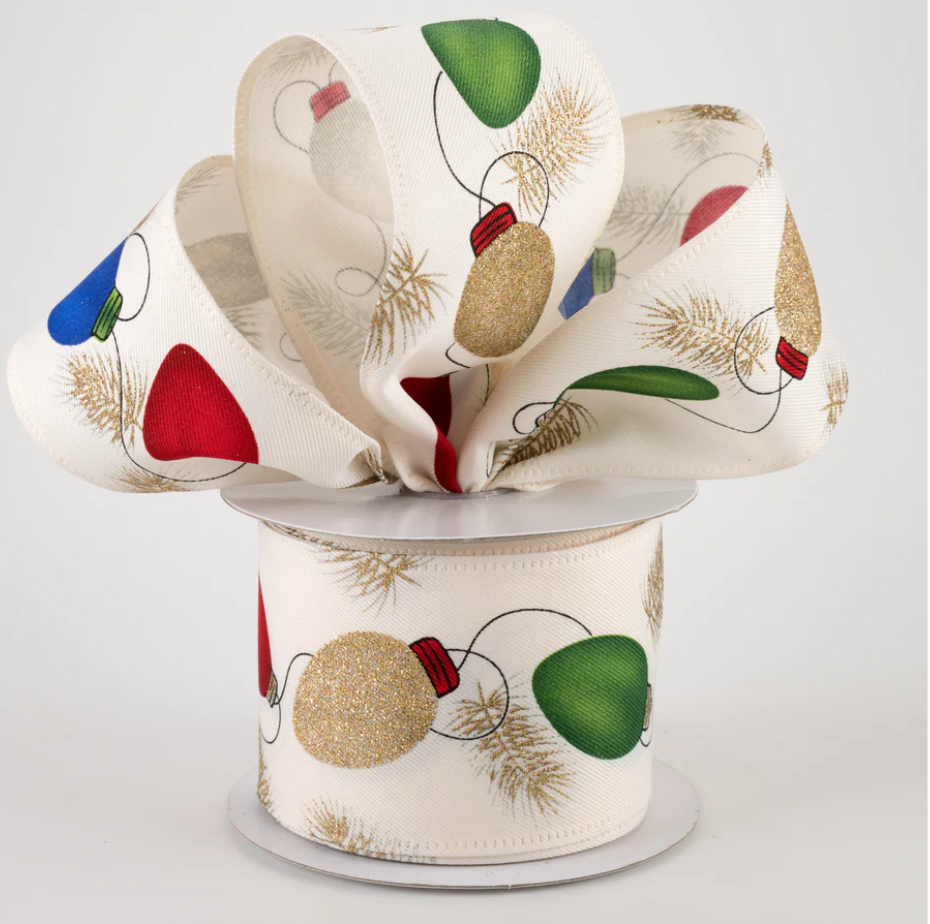 2.5" Wired Ivory Christmas Lights Ribbon (10 Yards) (Warehouse Sale)