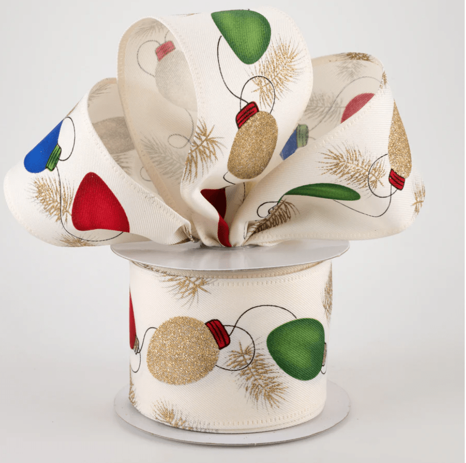 2.5" Wired Ivory Christmas Lights Ribbon (10 Yards) (Warehouse Sale)