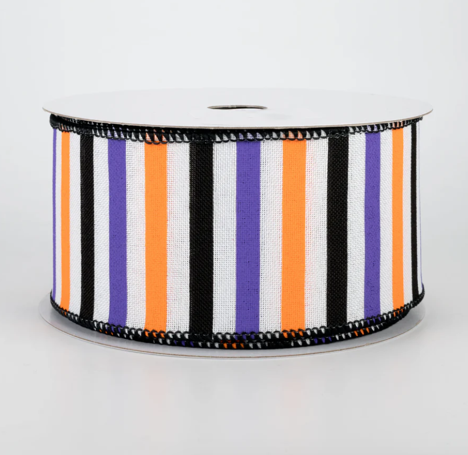 2.5" Wired Halloween Striped Ribbon (10 Yards) (Warehouse Sale)
