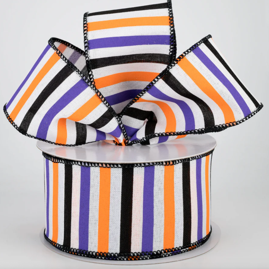 2.5" Wired Halloween Striped Ribbon (10 Yards) (Warehouse Sale)