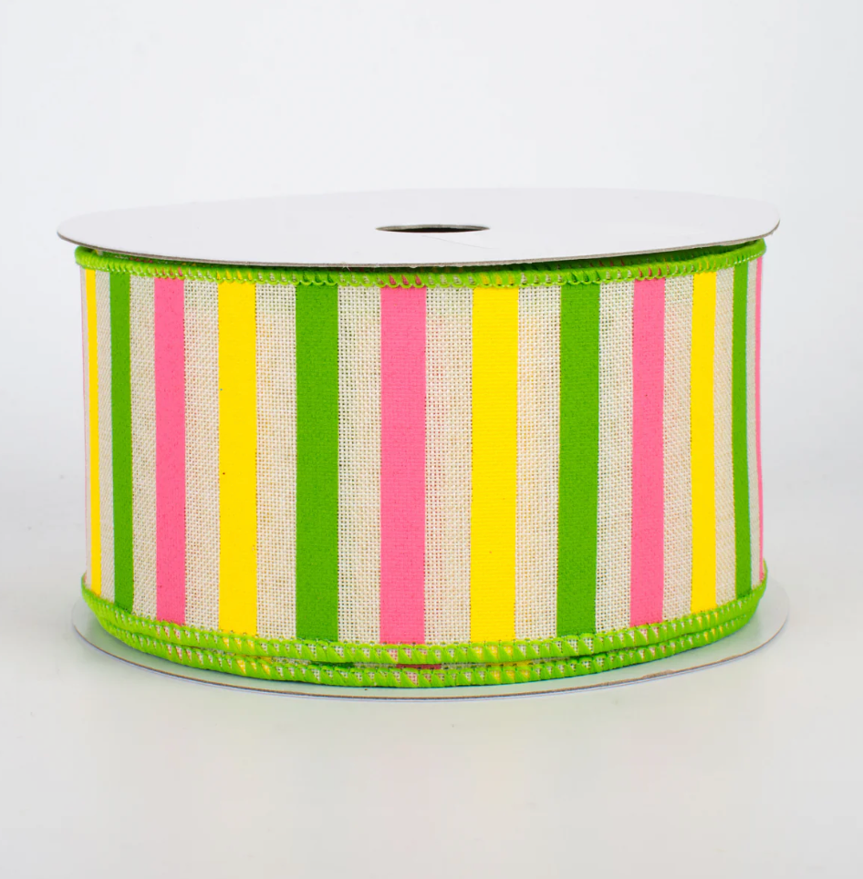 2.5" Summer Horizontal Stripe Ribbon: Cream (10 Yards) (Sale)