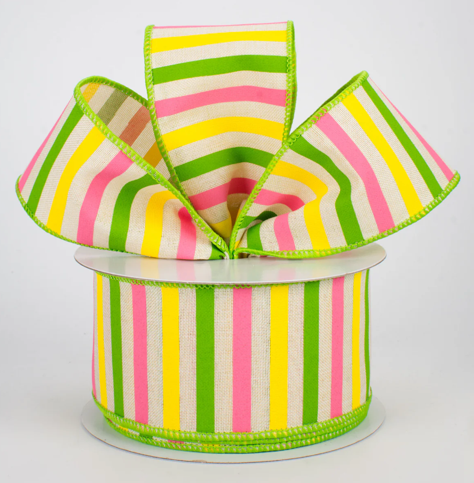 2.5" Summer Horizontal Stripe Ribbon: Cream (10 Yards) (Sale)