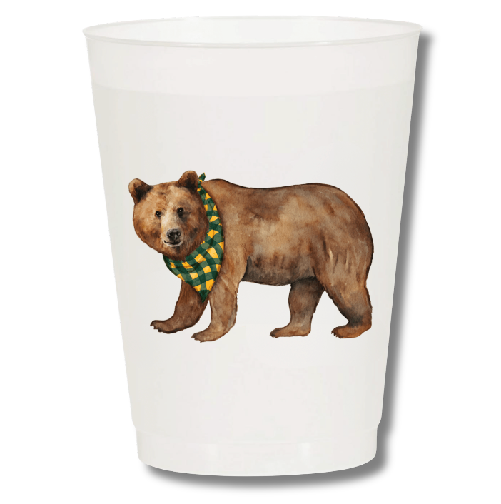 Green & Gold Bear Frosted 16 oz Cup Set