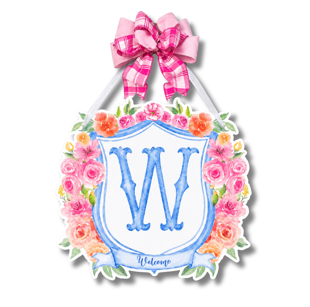 Floral Monogram Crest Door Hanger