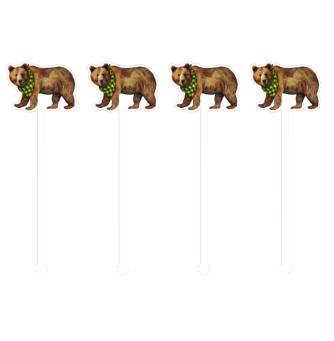 PRE ORDER (Ships 8/31) Green & Gold Bear Swizzle Sticks