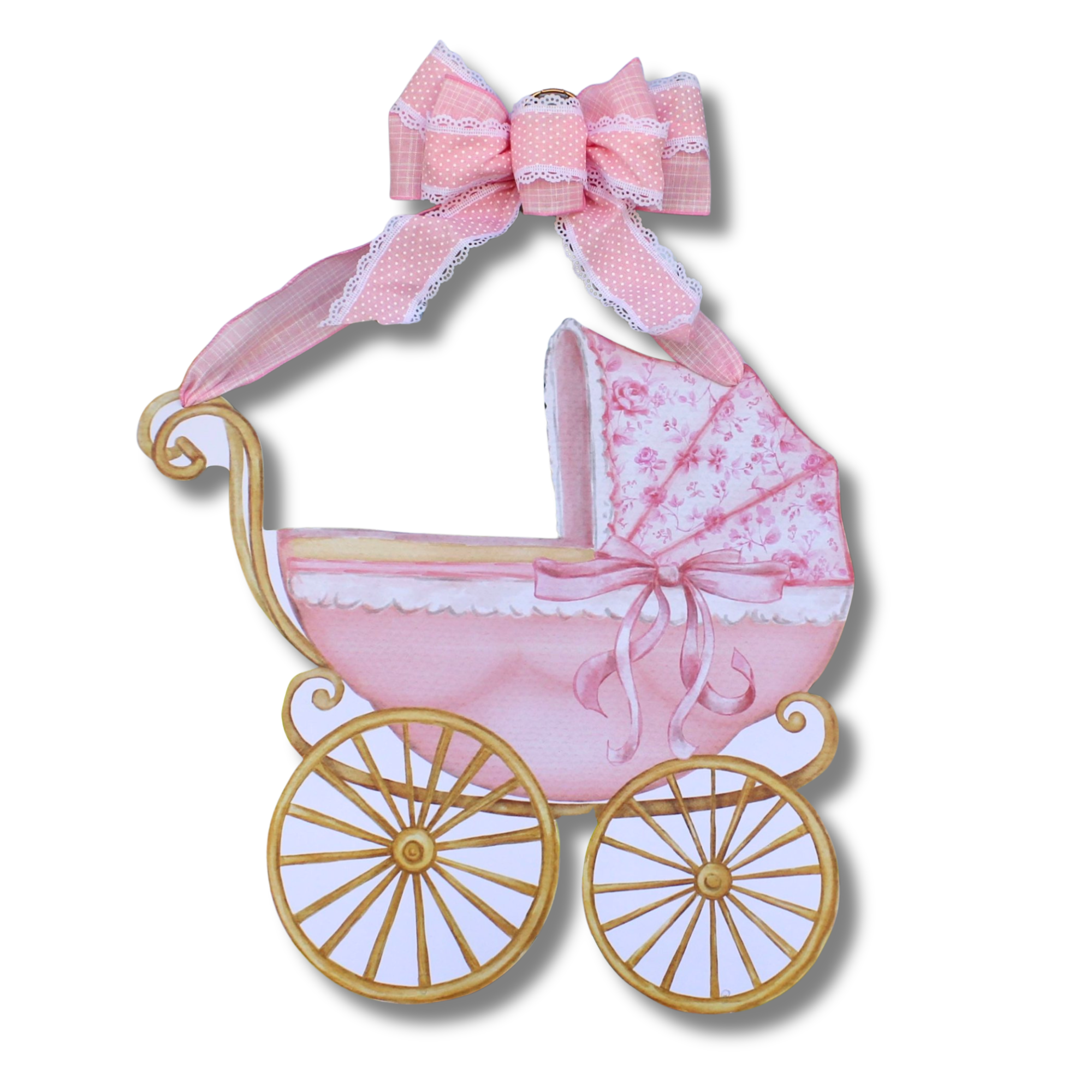 Pink Baby Carriage Door Hanger