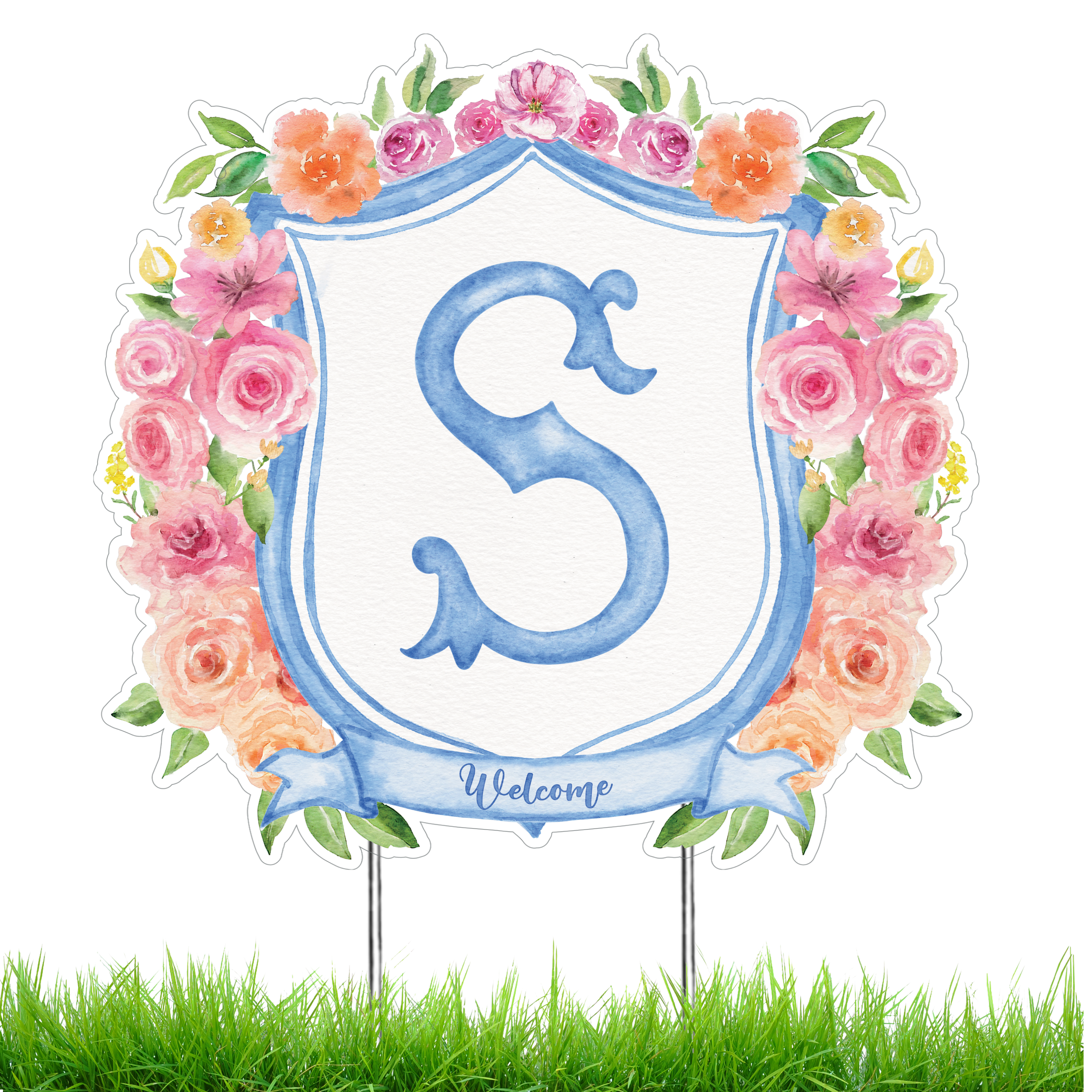 Floral Monogram Crest Garden Stake