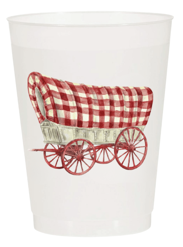 Crimson & Cream Wagon Frosted 16 oz Cup Set