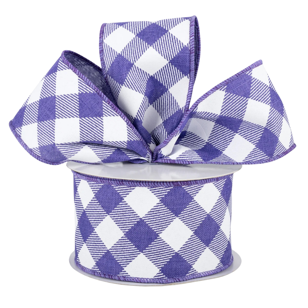 Purple & White Diagonal Check Ribbon