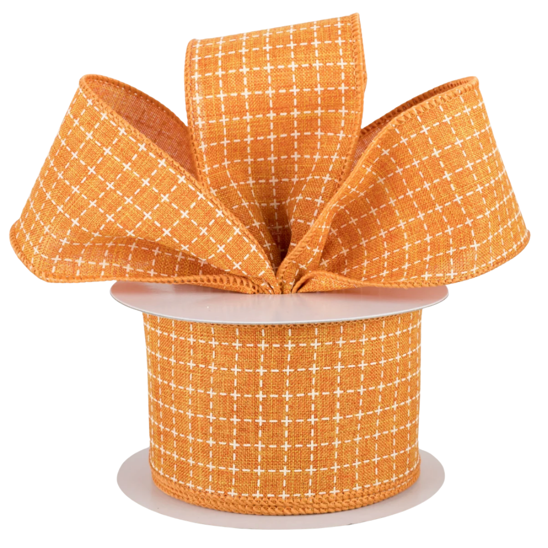 Orange Stitched Squares Ribbon