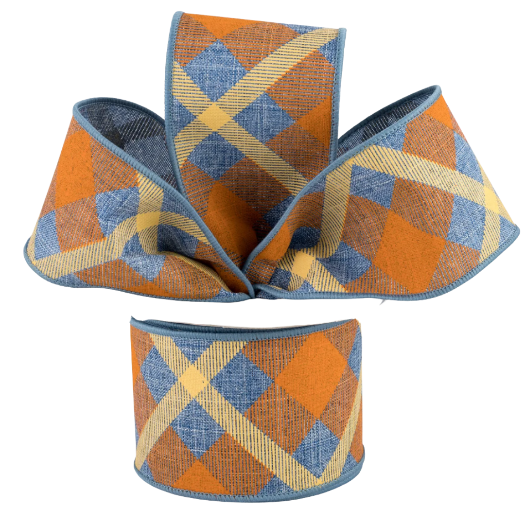 Denim & Orange Plaid Ribbon