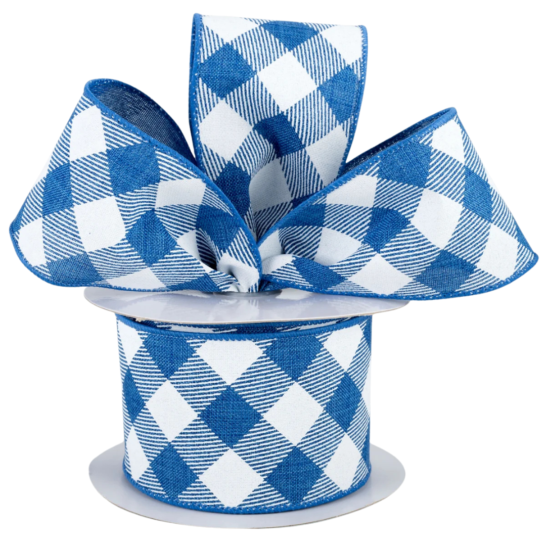 Blue & White Diagonal Check Ribbon