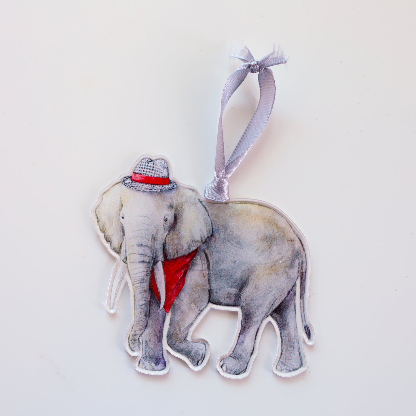 Crimson and White Elephant Ornament