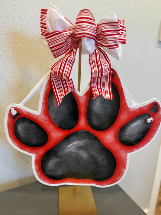 Red and Black Paw- Door Hanger