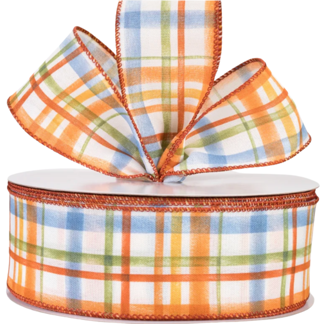 Blue + Orange Plaid Ribbon