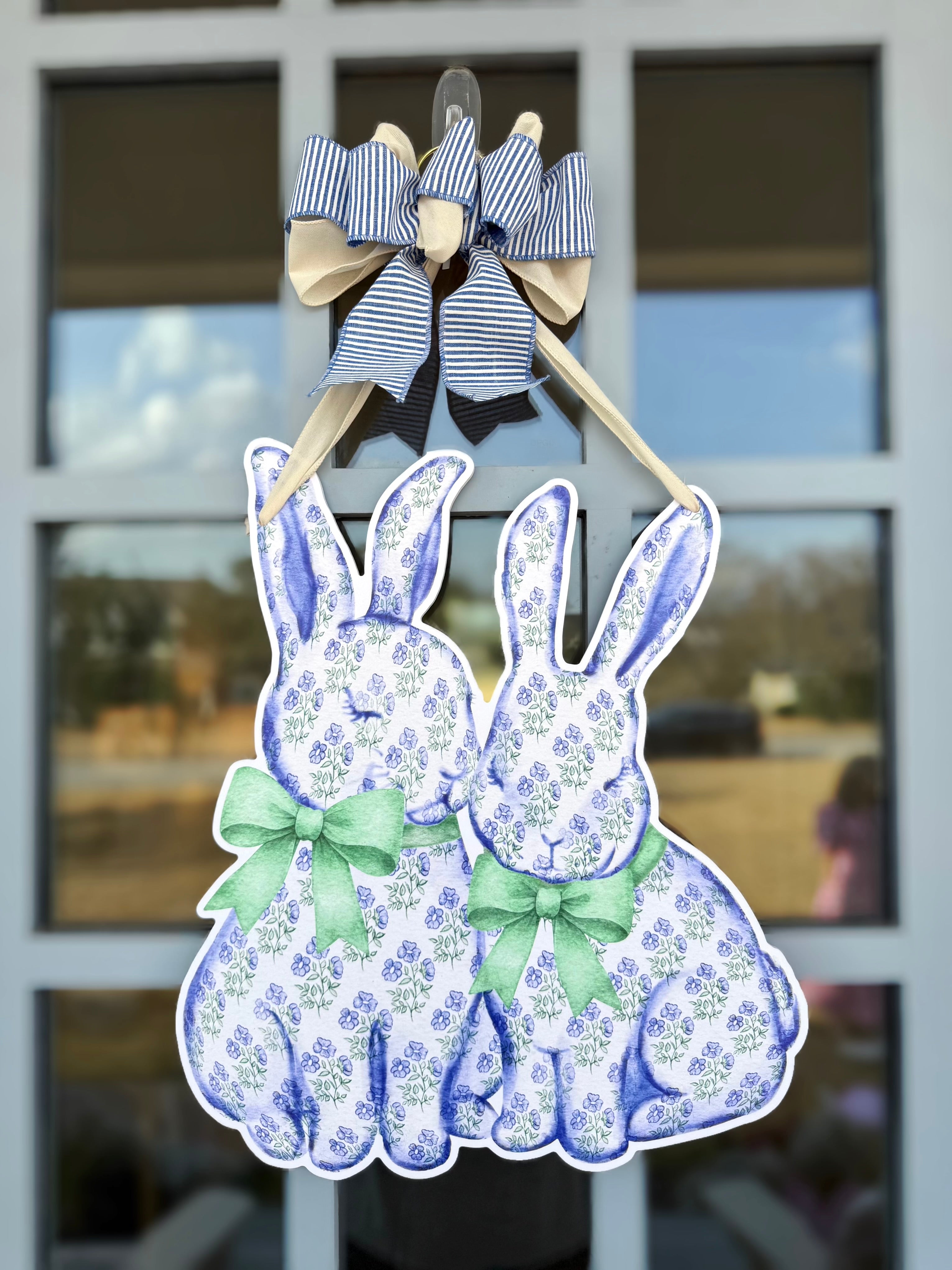Blue and Blush Bunny Door Hanger