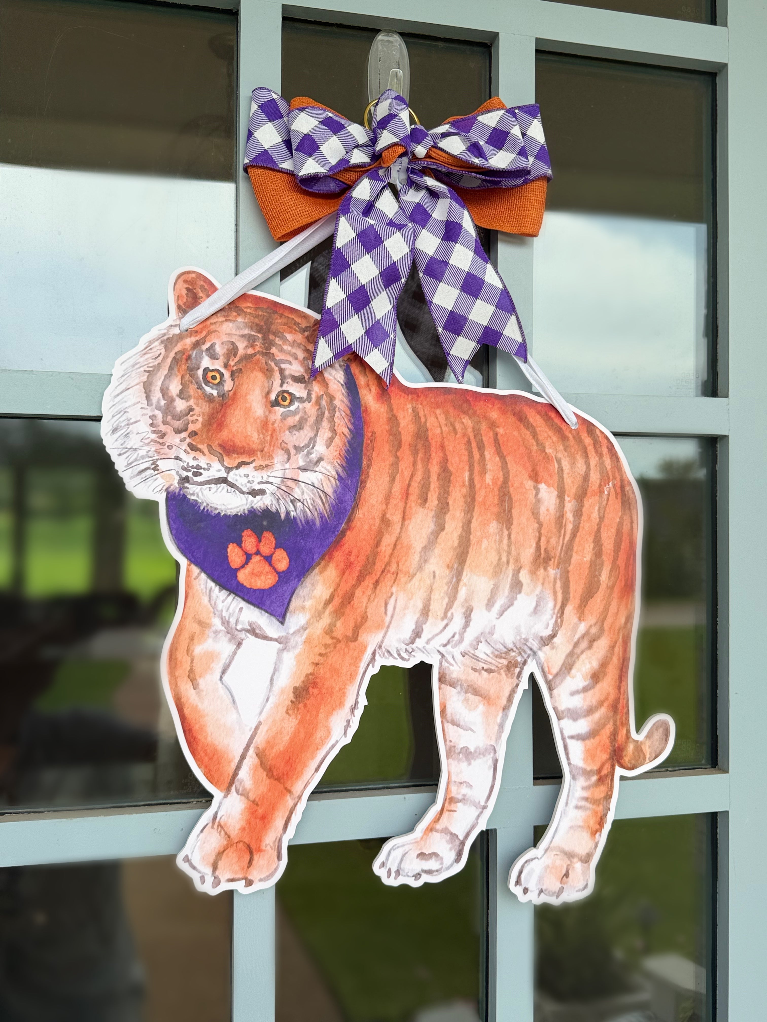 Purple & Orange Tiger Door Hanger
