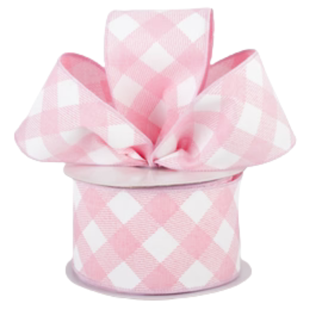 Light Pink & White Diagonal Check Ribbon
