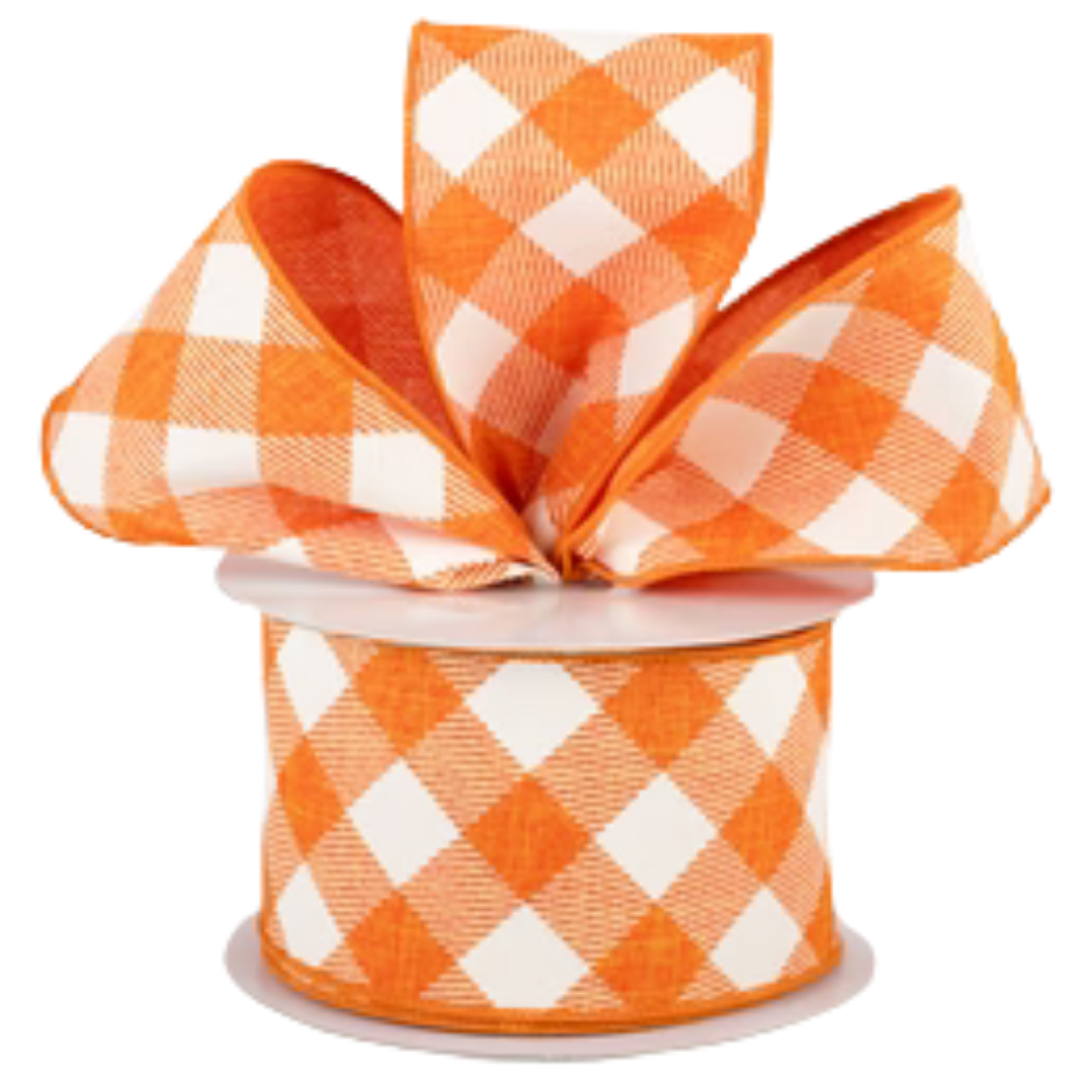 Orange & Cream Diagonal Check Ribbon