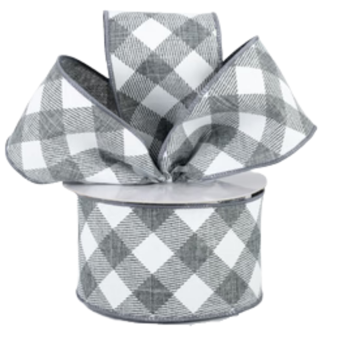 Grey & White Diagonal Check Ribbon