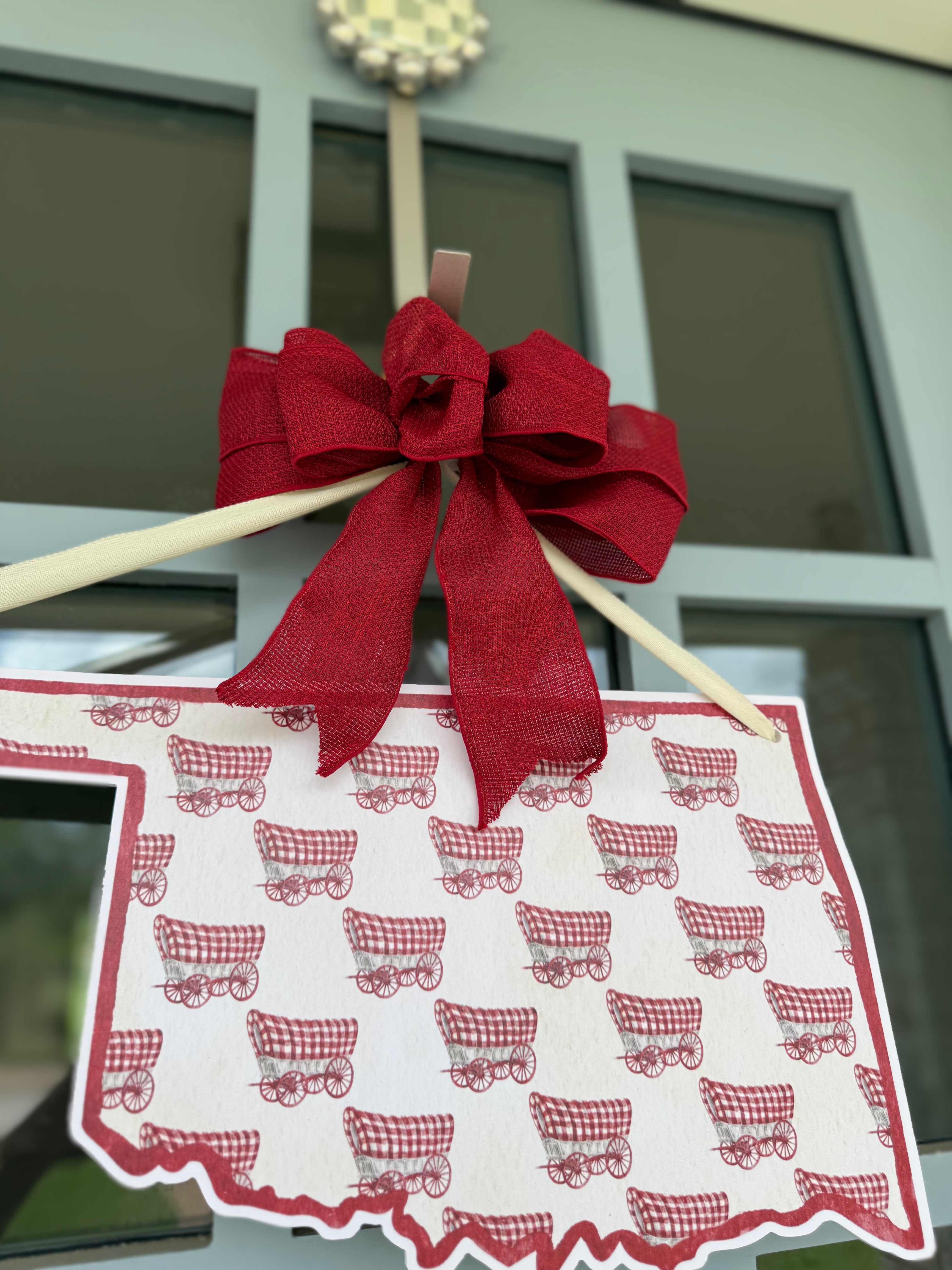 Crimson & Cream Wagon Printed Door Hanger