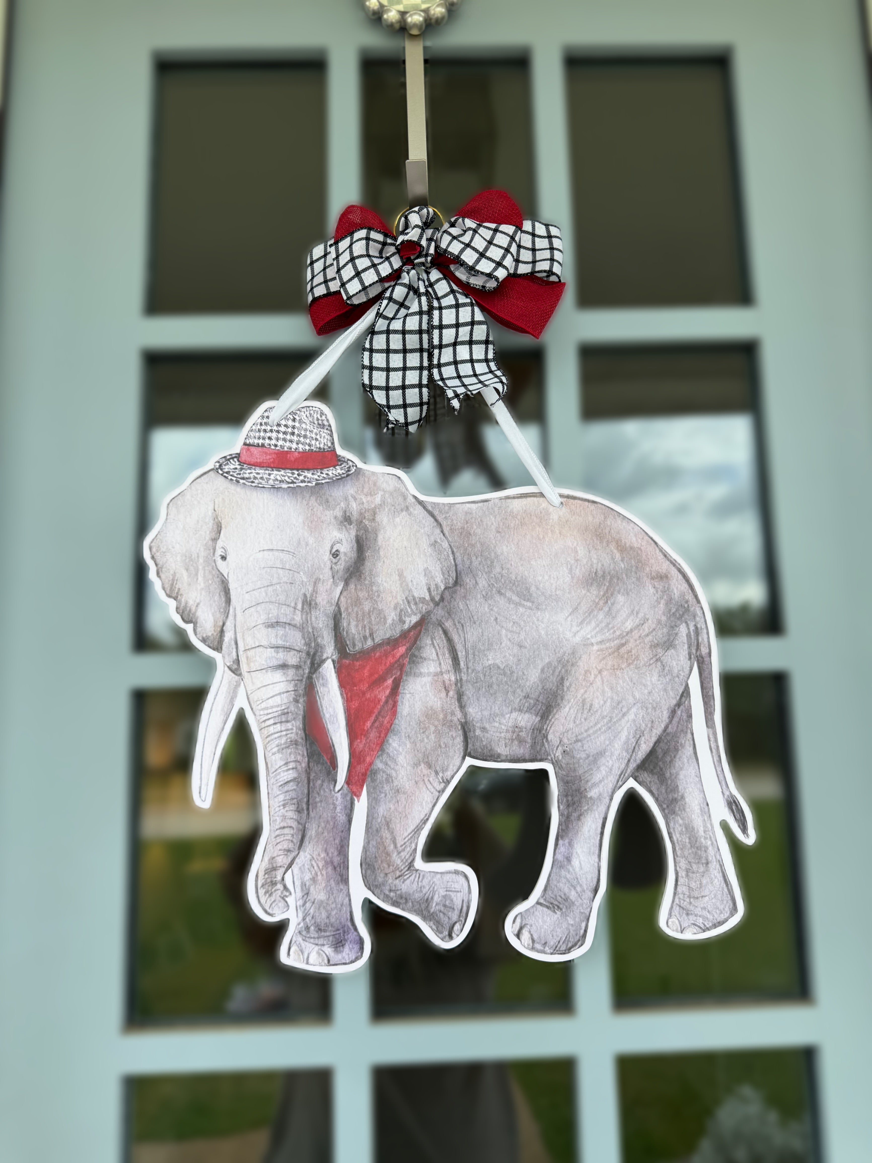 Crimson & White Elephant Door Hanger